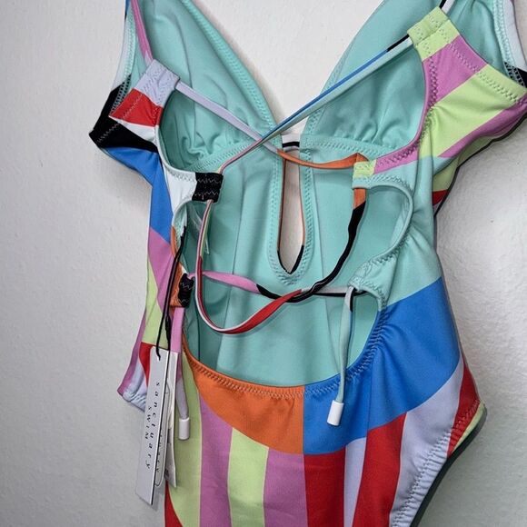 SANCTUARY Womens Cut-Out Stripe One-Piece Swimsuit Size XS - Picture 7 of 7